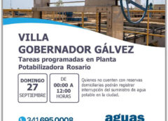 AGUAS REALIZARÁ TRABAJOS EN LA PLANTA POTABILIZADORA DE ROSARIO Y HABRÁ UNA INTERRUPCIÓN DEL SERVICIO EN LA CIUDAD